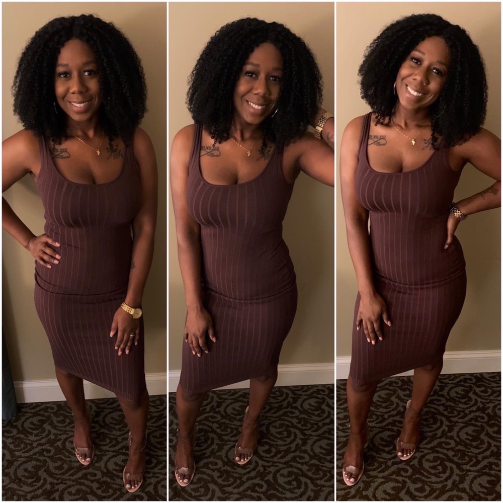 Sleeveless Ribbed Brown Midi Dress